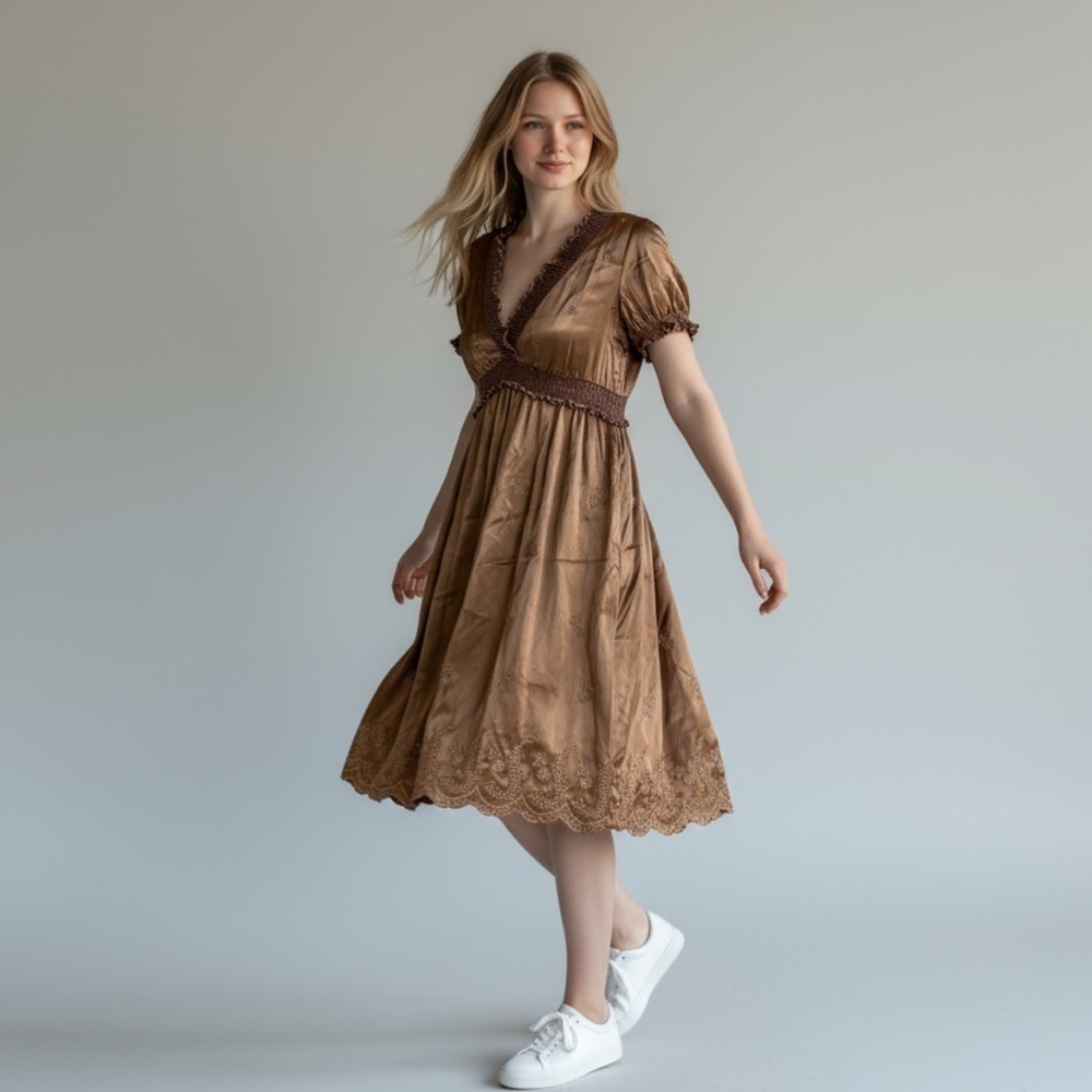 Suzi Chin for Maggy Boutique Satin Brown Dress Size 14